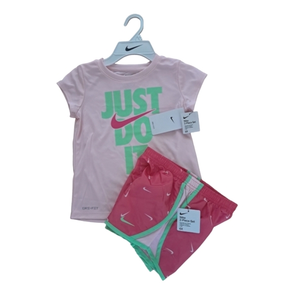 Nike Girls Dri FIT Shorts & Tee Shirt Short Set NWT Size 6 X Laser Fuchia - Picture 3 of 4